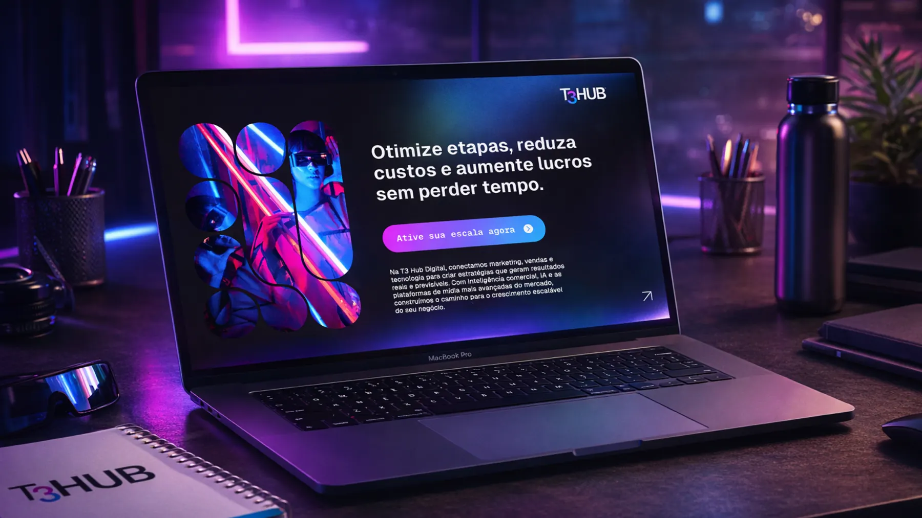 Site da T3 Hub aberto em um notebook