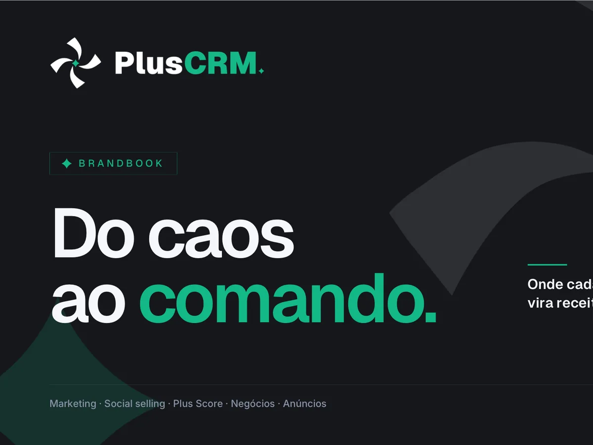 Capa do brandbook da PlusCRM: Do caos ao comando