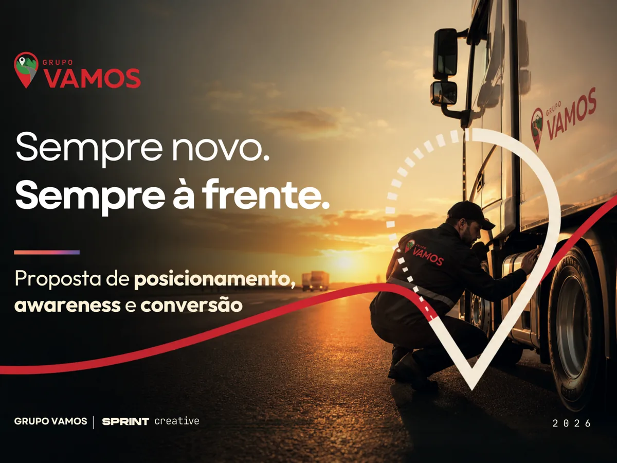 Peça da campanha do Grupo Vamos: Sempre novo. Sempre à frente.